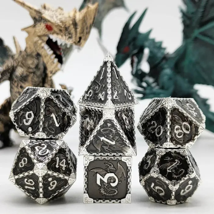 7pcs Metal Dice Set Zinc Alloy Solid Dice for COC Running Group DND Cthulhu TRPG Board Game Polyhedral Dice Desktop Decoration