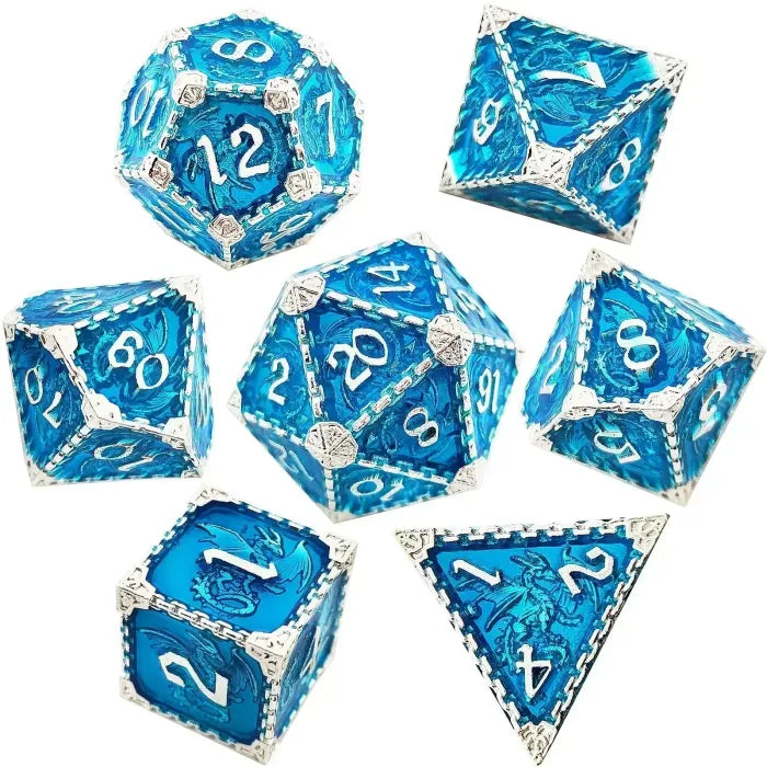 7pcs Metal Dice Set Zinc Alloy Solid Dice for COC Running Group DND Cthulhu TRPG Board Game Polyhedral Dice Desktop Decoration